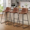Aufeile 30" Counter Height Bar Stools Set of 3 – Modern Faux Leather Barstools with Back & Metal Legs, Kitchen Bar Chairs for Island, Dining Room, Dark Brown