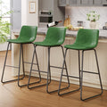 Aufeile 30" Counter Height Bar Stools Set of 3 – Modern Faux Leather Barstools with Back & Metal Legs, Kitchen Bar Chairs for Island, Dining Room, Green