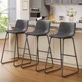 Aufeile 30" Counter Height Bar Stools Set of 3 – Modern Faux Leather Barstools with Back & Metal Legs, Kitchen Bar Chairs for Island, Dining Room, Gray