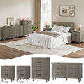 Aufeile 4 Piece Boho Dresser Set for Bedroom, 6 Drawer Dresser, 5 Drawer Tall Dresser & 2 Nightstands with 3 Drawers & USB Charging, Fluted Wood Bedroom Furniture Set, Dark Grey Oak