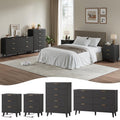 Aufeile 4 Piece Boho Dresser Set for Bedroom, 6 Drawer Dresser, 5 Drawer Tall Dresser & 2 Nightstands with 3 Drawers & USB Charging, Fluted Wood Bedroom Furniture Set, Black