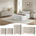 Aufeile 4 Piece Boho Dresser Set for Bedroom, 6 Drawer Dresser, 5 Drawer Tall Dresser & 2 Nightstands with 3 Drawers & USB Charging, Fluted Wood Bedroom Furniture Set, White Oak