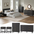 Aufeile 4 Piece Boho Dresser Set for Bedroom, 6 Drawer Dresser, 5 Drawer Tall Dresser & 2 Nightstands with & USB Charging, Fluted Wood Bedroom Furniture Set, Black