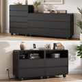 Aufeile 4 Piece Curved Dresser and Nightstand Set for Bedroom, 6 Drawer Dresser, Tall 5 Drawer Chest & 2 Nightstands with Charging Station, Modern Curved Profile Bedroom Furniture Set, Black