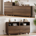Aufeile 4 Piece Curved Dresser and Nightstand Set for Bedroom, 6 Drawer Dresser, Tall 5 Drawer Chest & 2 Nightstands with Charging Station, Modern Curved Profile Bedroom Furniture Set, Walnut