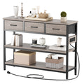 Aufeile 43" Narrow Console Table, Entryway Table with 3 Drawers and Outlets, Fabirc Sofa Table with Open Shelves for Couch, Hallway, Foyer, Living Room, Gray
