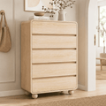 Aufeile 5 Drawer Dresser for Bedroom, 41" Tall Wood Chest of Drawers with Curved Design, Modern Vertical Storage Cabinet for Bedroom, Living Room & Entryway, Natural