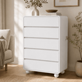 Aufeile 5 Drawer Dresser for Bedroom, 41" Tall Wood Chest of Drawers with Curved Design, Modern Vertical Storage Cabinet for Bedroom, Living Room & Entryway, White