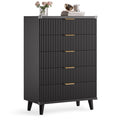 Aufeile 39.4" Tall Dresser for Bedroom, 5 Drawer Fluted Wood Dresser, Modern Chest of Drawers with Wave Panel, Slim Storage Cabinet for Small Spaces, Black