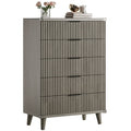 Aufeile 5 Drawer Tall Dresser for Bedroom, Fluted Chest of Drawers with Wave Panel Design & Metal Handles, Slim Wood Storage Dresser for Closet for Apartment & Small Spaces, Dark Grey Oak