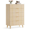 Aufeile 39.4" Tall Dresser for Bedroom, Fluted Wood Dresser with 5 Drawer, Modern Chest of Drawers for Bedroom with Wave Panel, Slim Storage Dresser for Small Spaces, Natural