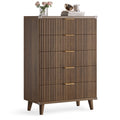 Aufeile 39.4" Tall Dresser for Bedroom, 5 Drawer Fluted Wood Dresser, Modern Chest of Drawers with Wave Panel, Slim Storage Cabinet for Small Spaces, Walnut