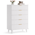 Aufeile 39.4" Tall Dresser for Bedroom, 5 Drawer Fluted Wood Dresser, Modern Chest of Drawers with Wave Panel, Slim Storage Cabinet for Small Spaces, White