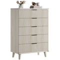 Aufeile 39.4" Tall Dresser for Bedroom, Fluted Wood Dresser with 5 Drawer, Modern Chest of Drawers for Bedroom with Wave Panel, Slim Storage Dresser for Small Spaces, White Oak
