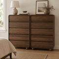 Aufeile 5 Drawer Wood Dresser Set of 2, 41" Tall Vertical Chest of Drawers with Curved Design, Modern Storage Cabinets for Bedroom, Living Room & Entryway, Walnut