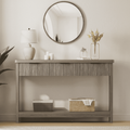 Aufeile 51" Console Table for Entryway, Fluted Entryway Table with 3 Storage Drawers and Open Shelf, Narrow Couch Sofa Table for Living Room Hallway Entrance Foyer, Gray Oak