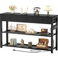 Aufeile 55" Console Table for Entryway, Fabric Sofa Table with 3 Drawers, Outlet and Open Shelves, Entryway Table for Couch, Hallway, Foyer, Living Room, Black
