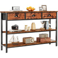 Aufeile 55" Console Table for Entryway, Fabric Sofa Table with 3 Drawers, Outlet and Open Shelves, Entryway Table for Couch, Hallway, Foyer, Living Room, Brown