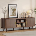 Aufeile TV Stand for 65 Inch TV, 59" Modern TV Stand with Power Outlet, Entertainment Center for Living Room, Fluted TV Console & Mueble Para TV with 2 Sliding Tambour Doors, Walnut