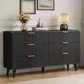 Aufeile 6 Drawer Dresser for Bedroom, 53" Wood Dressers for Bedroom, Modern Fluted Dresser & Bedroom Dresser for Adults, Long Dresser for Bedroom TV Stand, Black