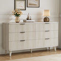 Aufeile 6 Drawer Dresser for Bedroom, 53" Modern Fluted Wood Dresser with Wave Panel Design, Wide Chest of Drawers Storage Organizer for Bedroom, Living Room or Entryway, White Oak
