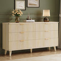 Aufeile 6 Drawer Dresser for Bedroom, 53" Wood Dressers for Bedroom, Modern Fluted Dresser & Bedroom Dresser for Adults, Long Dresser for Bedroom TV Stand, Natural Oak