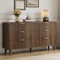 Aufeile Dresser for Bedroom, 53" 6 Drawer Dresser & Chest of Drawers with Fluted Design, Wood Dresser for Adults, Long Bedroom Dresser & Storage Organizer, Walnut
