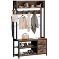 Aufeile 6-in-1 Hall Tree with Bench, Wide Entryway Bench with Shoe Storage, 24 Hooks, 3 Drawers, Hanging Rod & Shelf, Heavy Duty Coat Rack for Hallway, Living Room, Rustic Brown