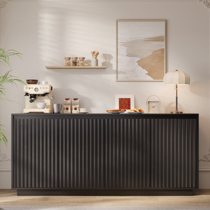 Aufeile 62" Long Sideboard Buffet Cabinet, Fluted Storage Cabinet with Adjustable Shelves for Kitchen Dining Living Room, Black