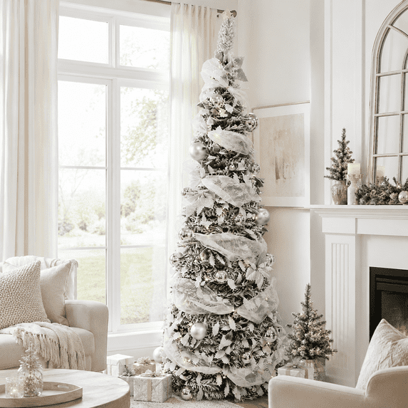 Aufeile 6FT Pop Up Christmas Tree Decoration, Collapsible Artificial Prelit Xmas Tree with Ornaments, Pre Decorated with 150 Warm Lights, Xmas Ball, Flowers & Bows for Holiday Decor