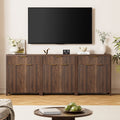 Aufeile 85" W Sideboard Buffet Cabinet with Storage Drawers, Set of 3 Fluted Accent Cabinet with Adjustable Shelves, Modular Storage Cabinet for Dining Room, Kitchen, Living Room, Walnut