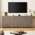 Aufeile 85" W Sideboard Buffet Cabinet with Storage Drawers, Set of 3 Fluted Accent Cabinet with Adjustable Shelves, Modular Storage Cabinet for Dining Room, Kitchen, Living Room, Gray Oak