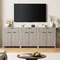 Aufeile 85" W Sideboard Buffet Cabinet with Storage Drawers, Set of 3 Fluted Accent Cabinet with Adjustable Shelves, Modular Storage Cabinet for Dining Room, Kitchen, Living Room, White Oak