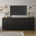 Aufeile 85" W Sideboard Buffet Cabinet with Storage Drawers, Set of 3 Fluted Accent Cabinet with Adjustable Shelves, Modular Storage Cabinet for Dining Room, Kitchen, Living Room, Black