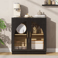 Aufeile Arched Sideboard, Buffet Cabinet with Glass Door & Adjustable Shelf, Accent Storage Cabinet for Kitchen Dining Living Room Entryway, Black