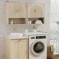 Aufeile Bathroom Storage Cabinet with Arched Door, Medicine Cabinet with Adjustable & Open Shelf over the Toilet, Wall Mounted for Bathroom, Laundry, Living Room, Kitchen, Oak set of 2
