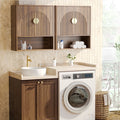 Aufeile Bathroom Medicine Cabinet with Arched Door, Wall Mounted Over The Toilet Storage Cabinet with Adjustable Shelf & Open Shelf for Bathroom, Laundry, Living Room, Kitchen, Walnut Set of 2