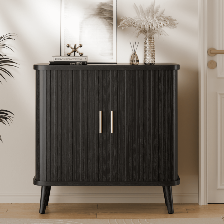 Aufeile Buffet Sideboard Cabinet, Modern Storage Cabinet with Sliding Doors and Adjustable Shelf for Kitchen, Dining Living Room, Entryway, Black