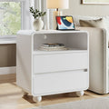 Aufeile Curved Wood End Table with Charging Station, 23.6" Large Side Table with 2 Drawers & Storage Shelf, Modern Accent End Table for Living Room or Bedroom, White