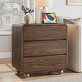 Aufeile Curved Wood Nightstand, Modern Bedside Table with Charging Station & 3 Drawers, Round Ball Legs, Walnut