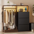Aufeile Dresser for Bedroom, 3 Drawer Dresser with Hanging Rod, LED Lights & Charging Station, Modern Wood Storage Dresser Chest for Bedroom, Closet, Entryway, Black