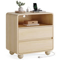 Aufeile End Table with Charging Station, 23.6" Wood Side Table with 2 Drawers & Open Shelf, Modern Accent Table for Living Room, Bedroom or Bedside, Natural