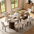 Aufeile Extendable Dining Table Set for 8, 43"-72" Wood Kitchen Table & 8 Faux Leather Chairs, Modern Dining Room Furniture, Walnut