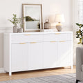 Aufeile Fluted Buffet Cabinet with 2 Drawers, 55L Large Sideboard Credenza with Adjustable Shelf for Dining Room Storage Cabinet, Kitchen Pantry Organizer, Coffee Bar Station, White