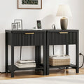 Aufeile Nightstand for Bedroom Set of 2 with Charging Station, Modern Side Table with Drawer & Open Shelf, Fluted End Table with 2 AC Outlets, USB & Type-C, Black
