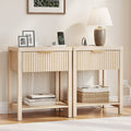 Aufeile Nightstand for Bedroom Set of 2 with Charging Station, Modern Side Table with Drawer & Open Shelf, Fluted End Table with 2 AC Outlets, USB & Type-C, Natural