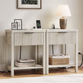Aufeile Nightstand for Bedroom Set of 2 with Charging Station, Modern Side Table with Drawer & Open Shelf, Fluted End Table with 2 AC Outlets, USB & Type-C, White Oak