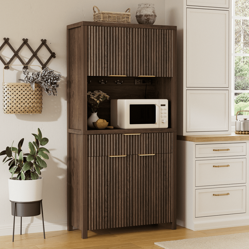 Aufeile 71" Tall Pantry Storage Cabinet with Drawer and Charging Station
