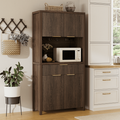 Aufeile 71" Tall Pantry Storage Cabinet with Drawer and Charging Station, Fluted Pantry Cabinet with Adjustable Shelves for Kitchen Dining Room Living Room, Black
