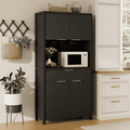 Aufeile Fluted Kitchen Pantry Storage Cabinet, 71" Tall Wood Pantry Hutch with 2 Adjustable Shelves & Drawer & Charging Station for Dining Room Hallway Living Room, Black